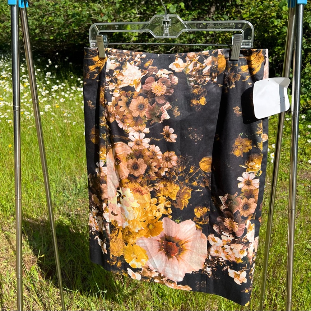 Tuleh black cotton floral pencil skirt 10
